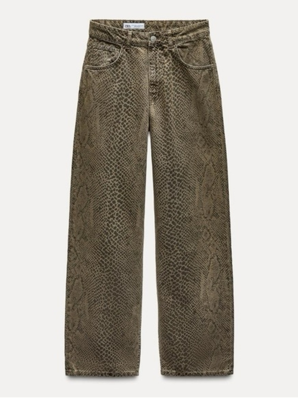 Zara Olive and Black Snake-Print Jeans